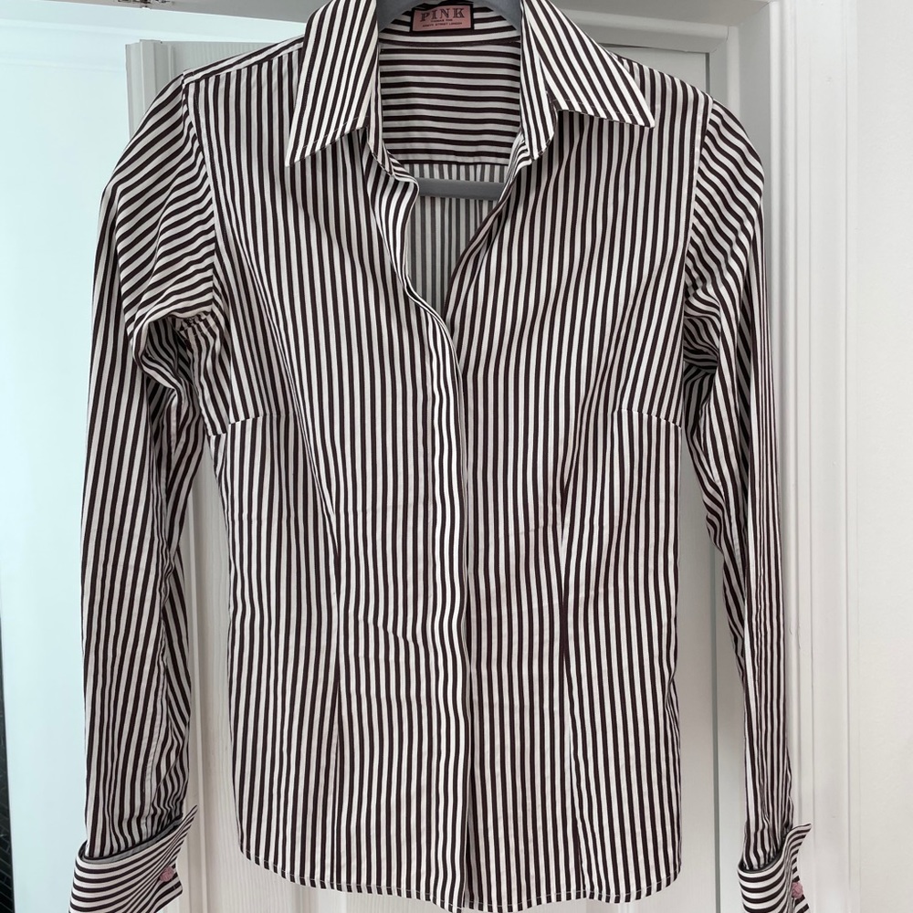 Thomas Pink brown striped button down size 2